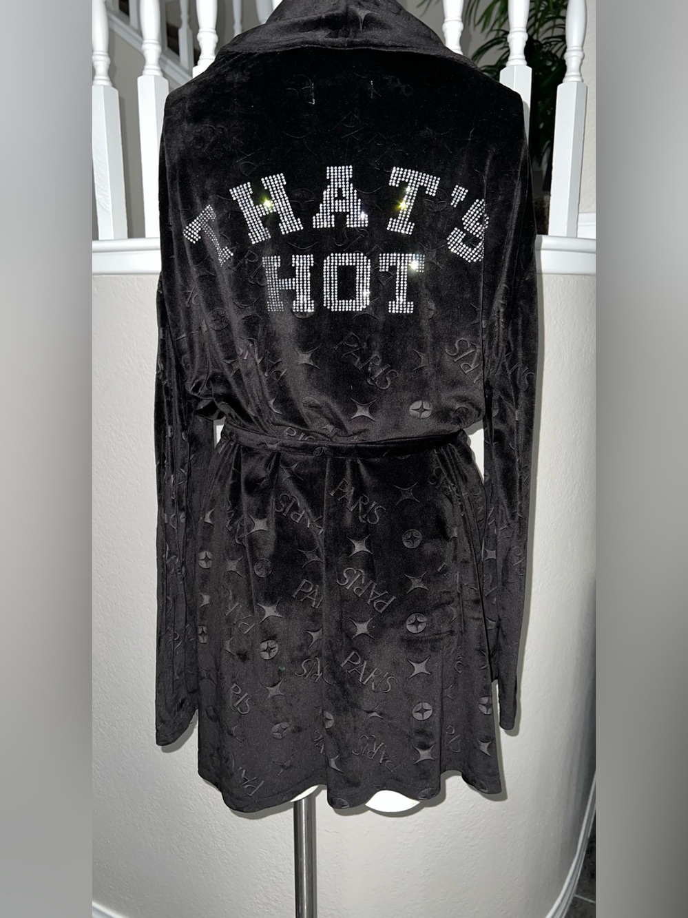 Paris Hilton Black Velvet 'THAT'S HOT' Rhinestone Hooded Robe